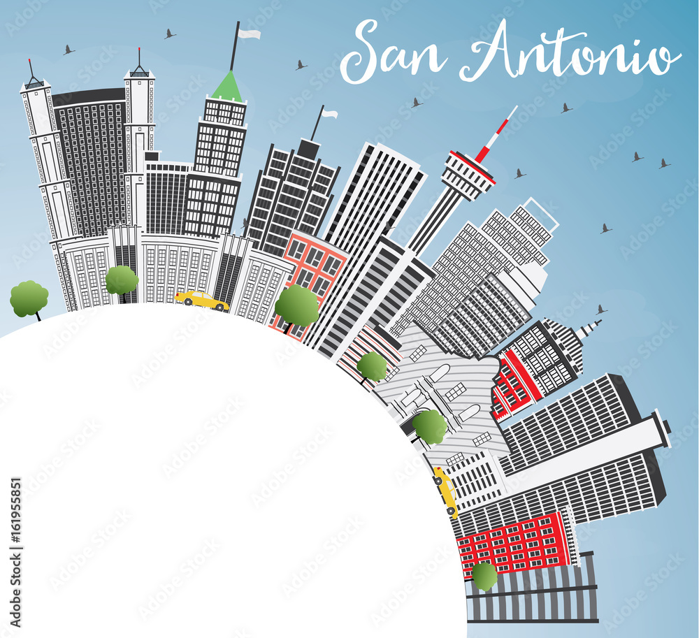 San Antonio Skyline with Gray Buildings, Blue Sky and Copy Space.
