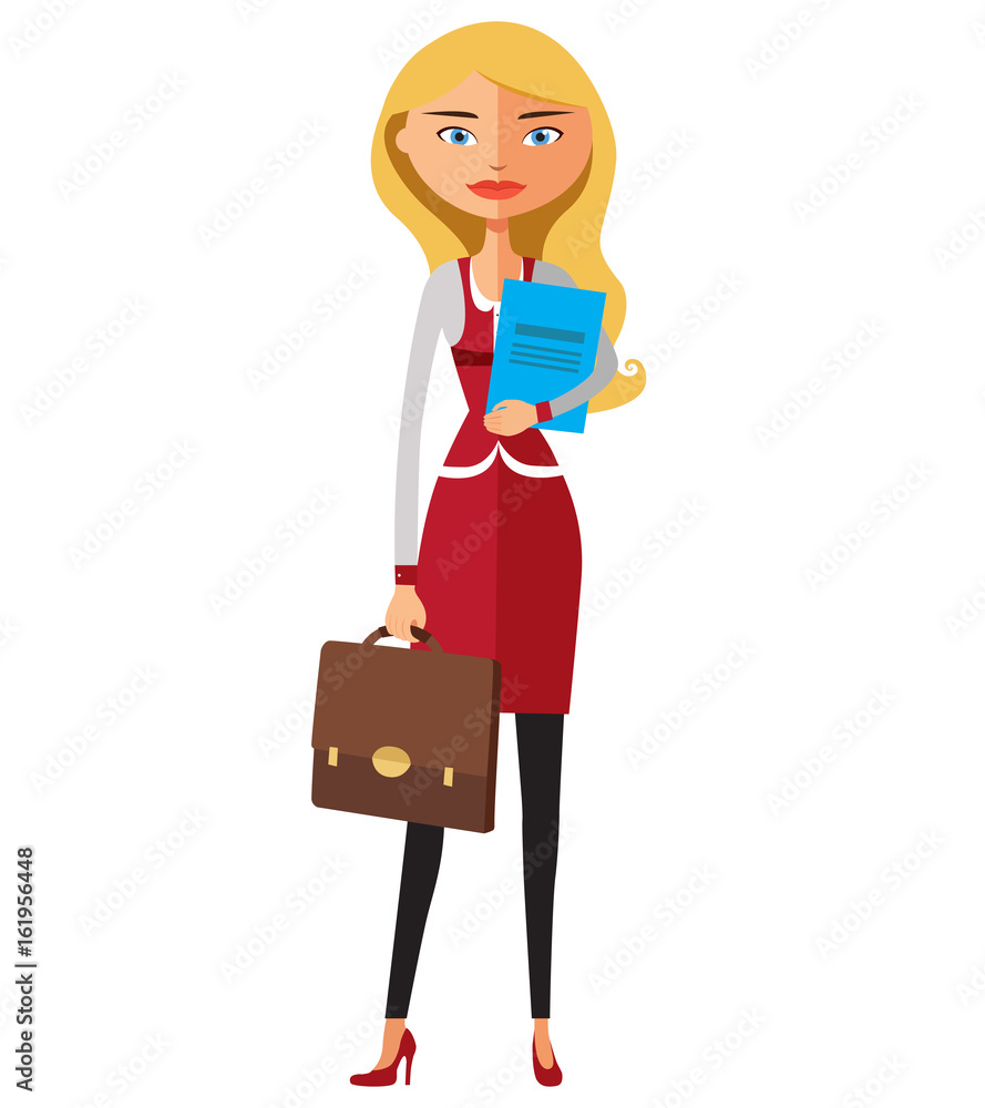 Office worker is ready to work woman secretary vector flat cartoon illustration. Office worker is ready to work woman secretary vector flat cartoon illustration.