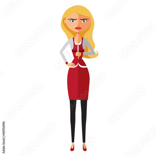 Disappointed angry blonde character isolated on white background vector illustration