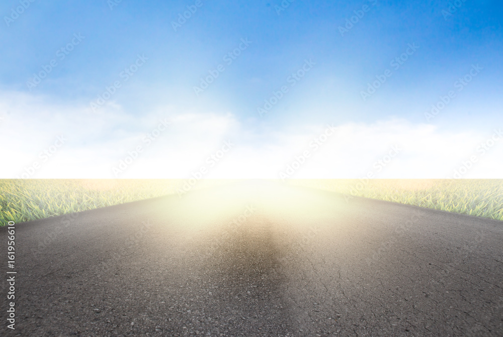 Start road on field a background of the blue sky Start road on field a background of the blue sky