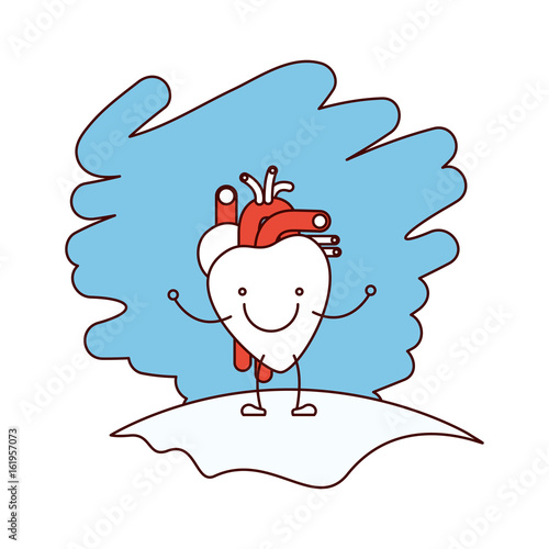 color sections silhouette scene in grass with silhouette caricature happy face heart system human body vector illustration