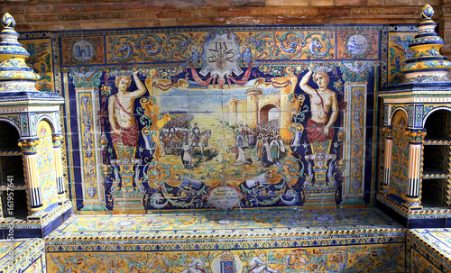 Ceramic azulejos in Plaza de Espana, Seville, Andalusia, spain