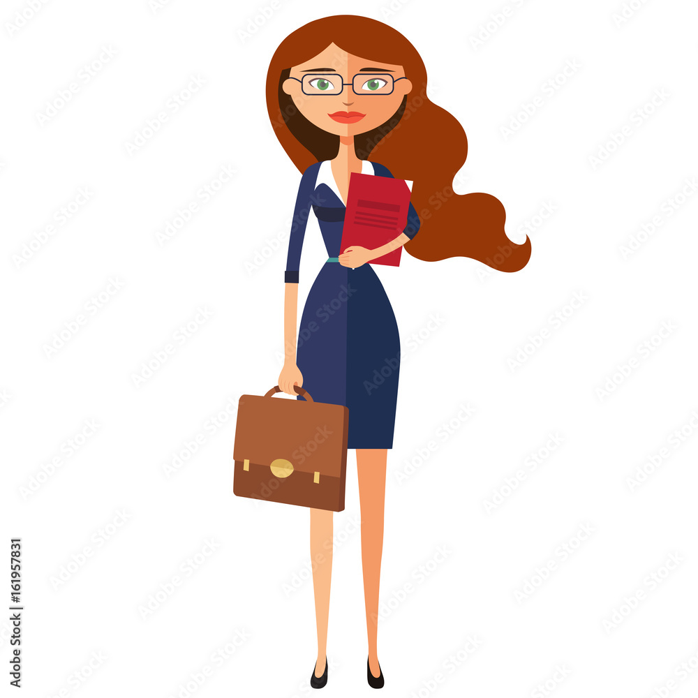 Business carroty woman with glasses. Office worker is ready to work