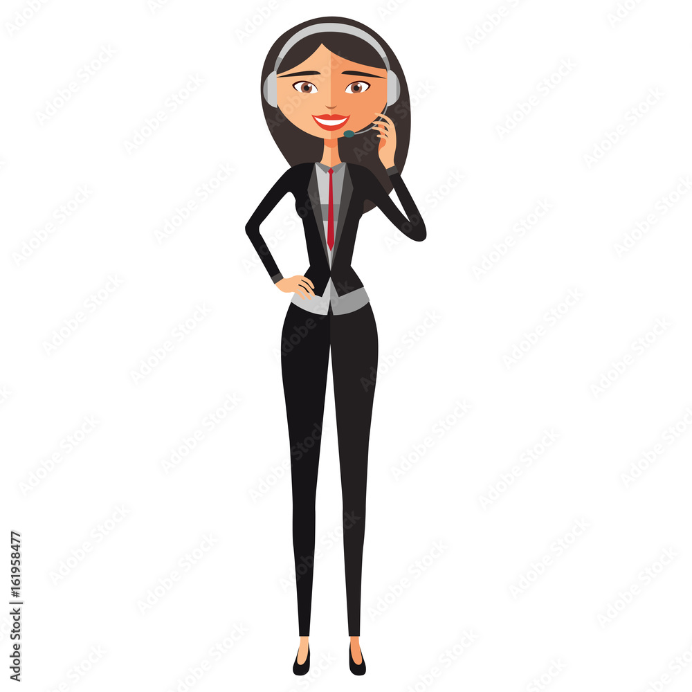 Woman customer service vector illustration of smiling telephone asian operator. Woman customer service vector illustration of smiling telephone asian operator.