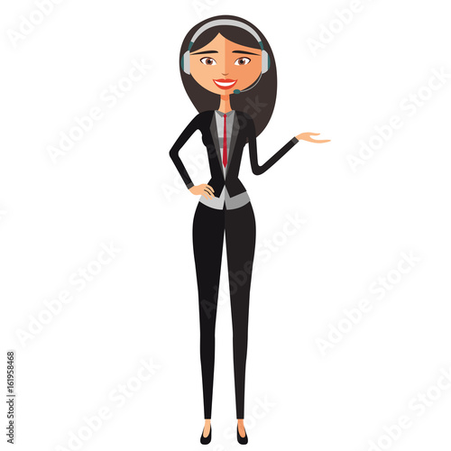 Smiling asian support phone female operator isolated on white background vector illustration