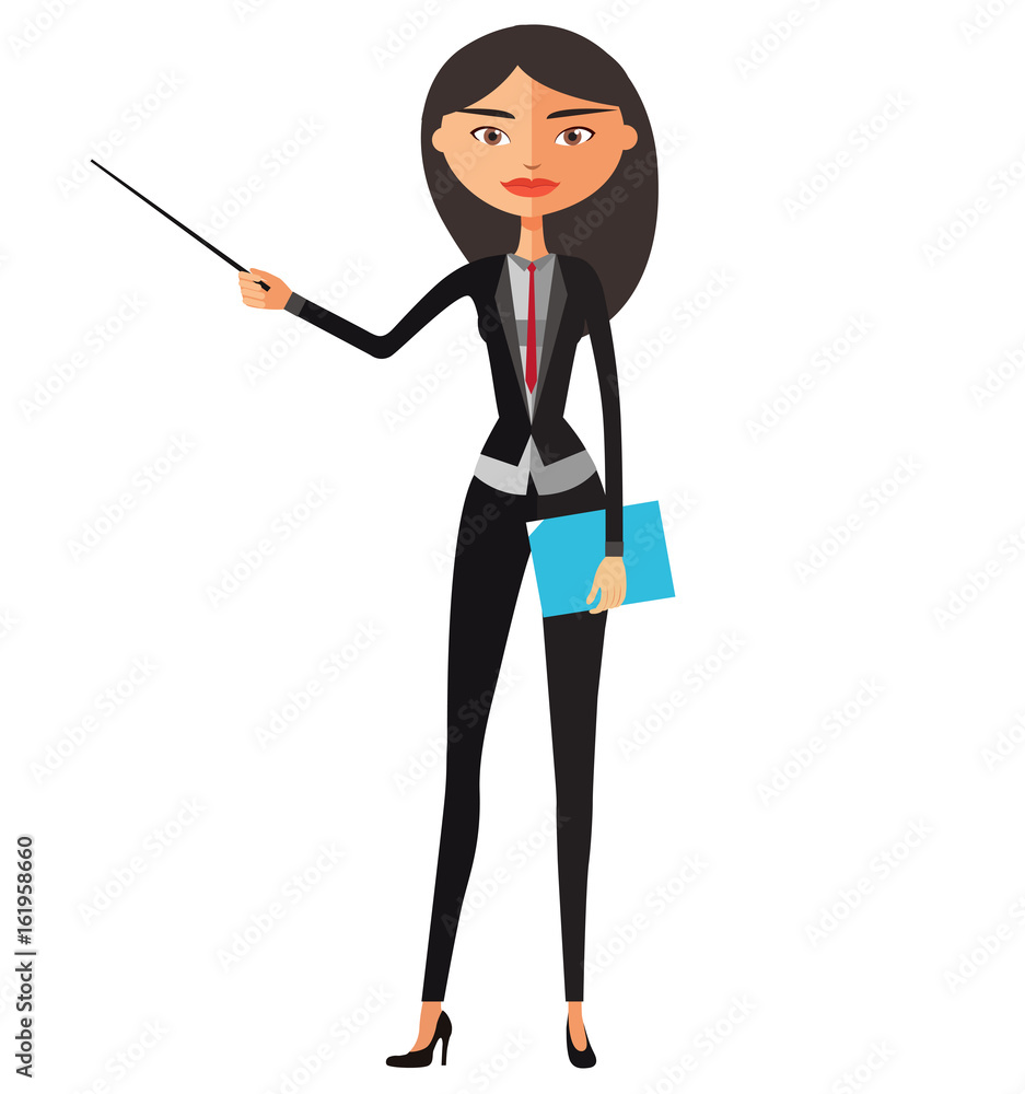 Business asian lady with a pointer young manager presenting something vector isolated Business asian lady with a pointer young manager presenting something vector isolated