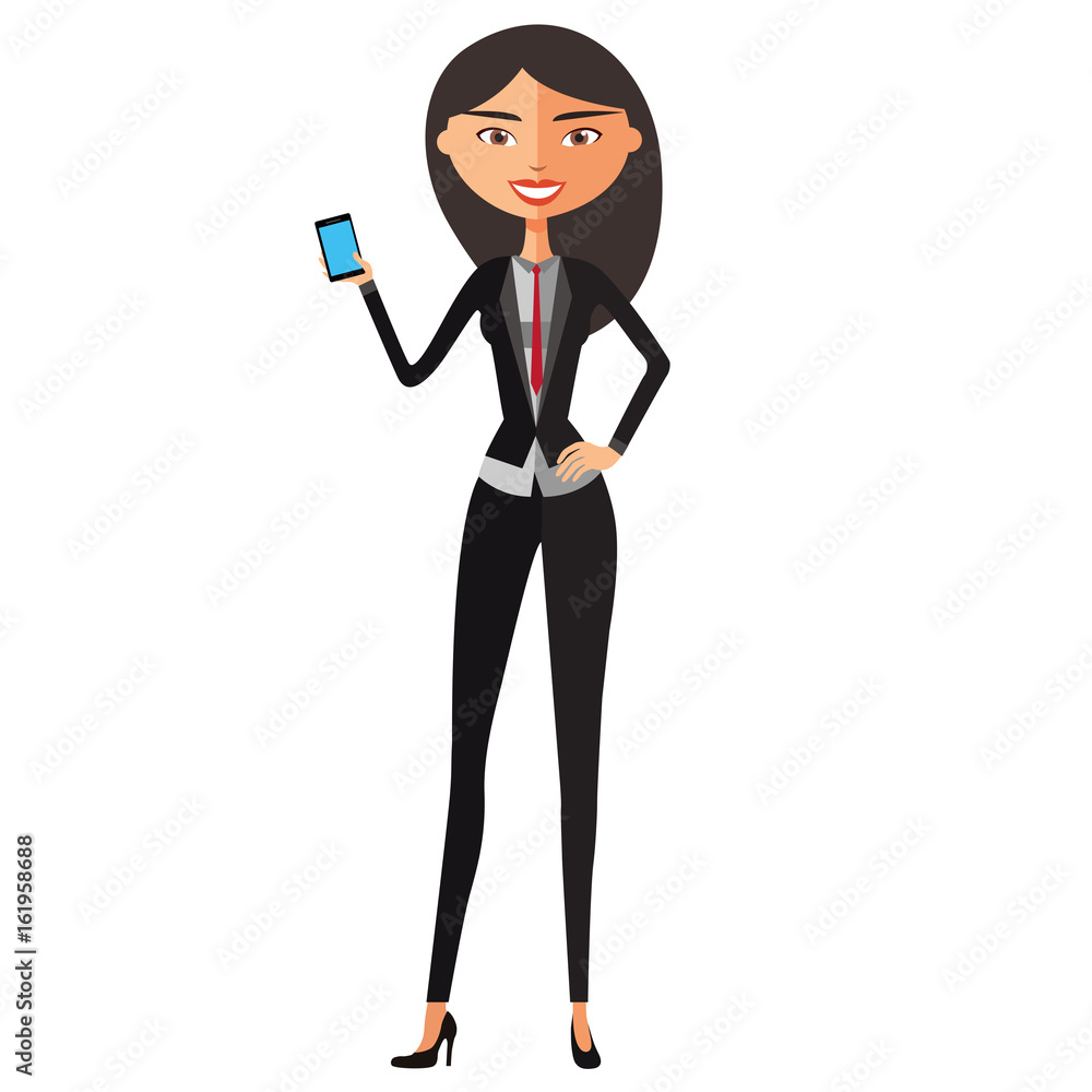 Young asian business woman talking the phone flat cartoon vector illustration