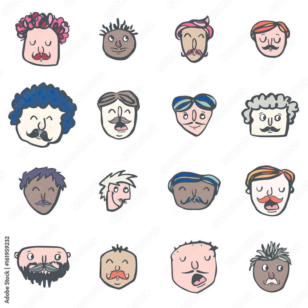 Vector icon set of dad faces against white background Vector icon set of dad faces against white background