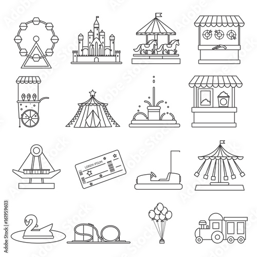 Amusement park lineart elements isolated background design concept vector illustration
