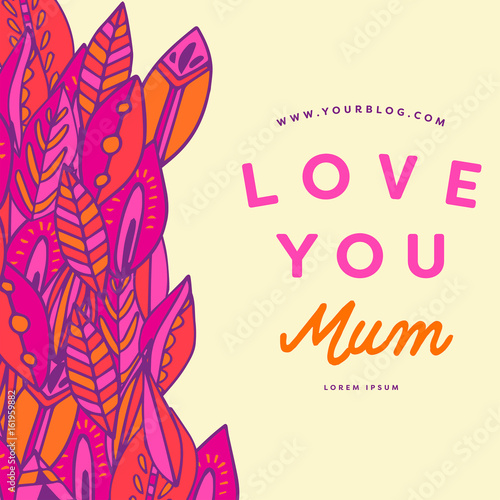 Vector of mothers day card with love you mum message