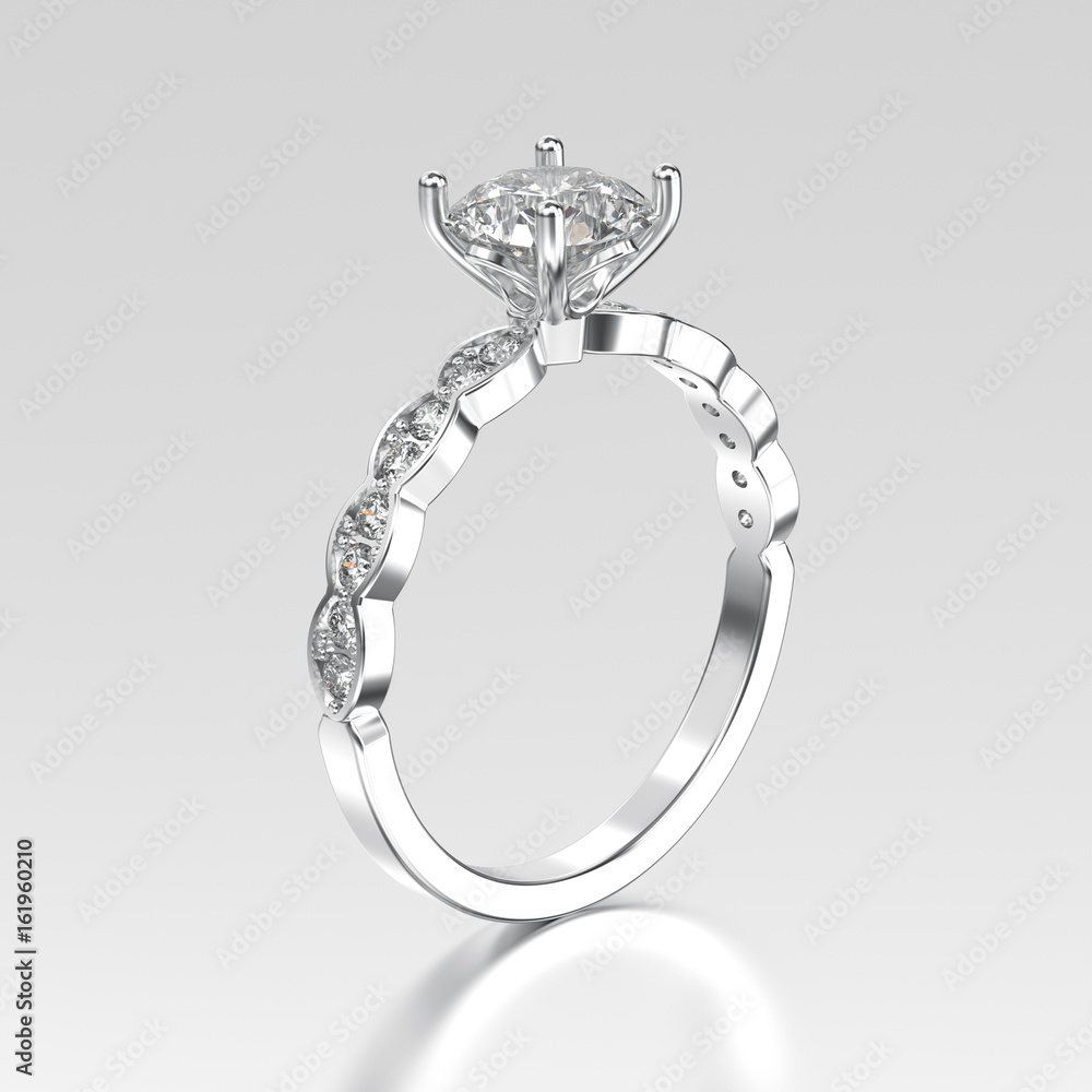 3D illustration silver ring with diamonds with reflection 3D illustration silver ring with diamonds with reflection