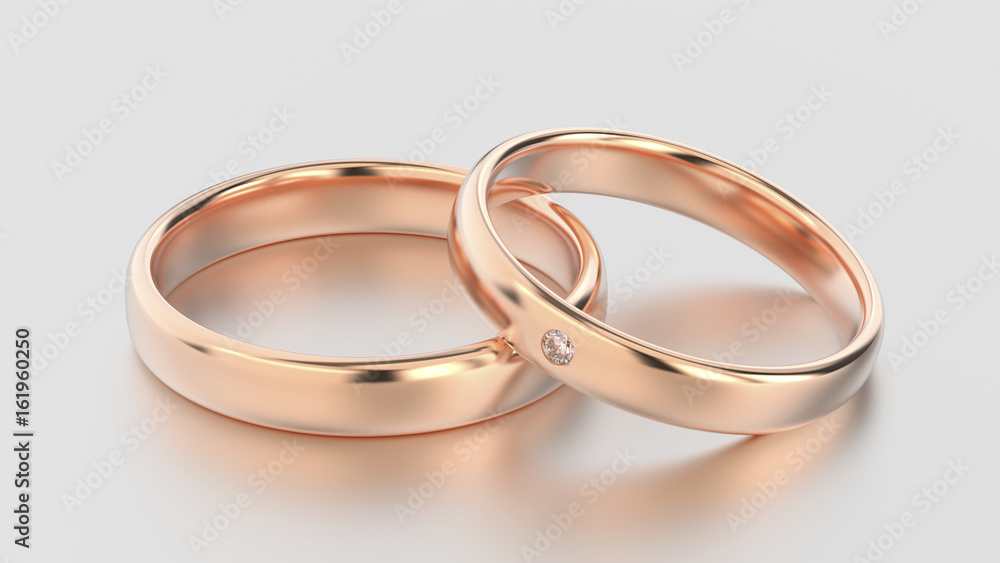 3D illustration classic rose gold rings with diamond 3D illustration classic rose gold rings with diamond