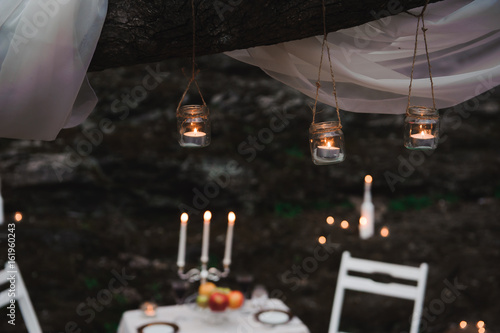 Wedding decor in the mountains, candlelight dinner