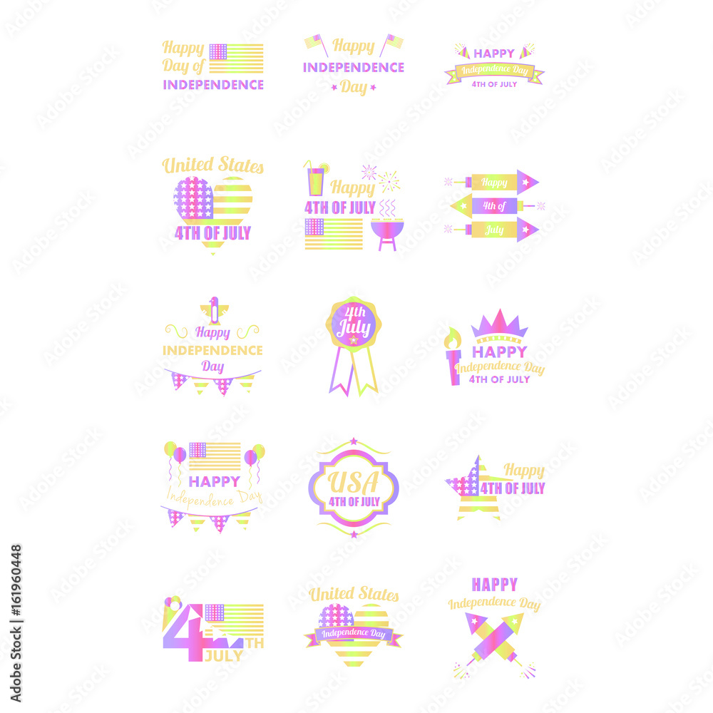 Various icon set of independence day celebration against white background Various icon set of independence day celebration against white background