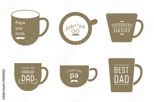 Vector icons of cup with fathers day message on white background