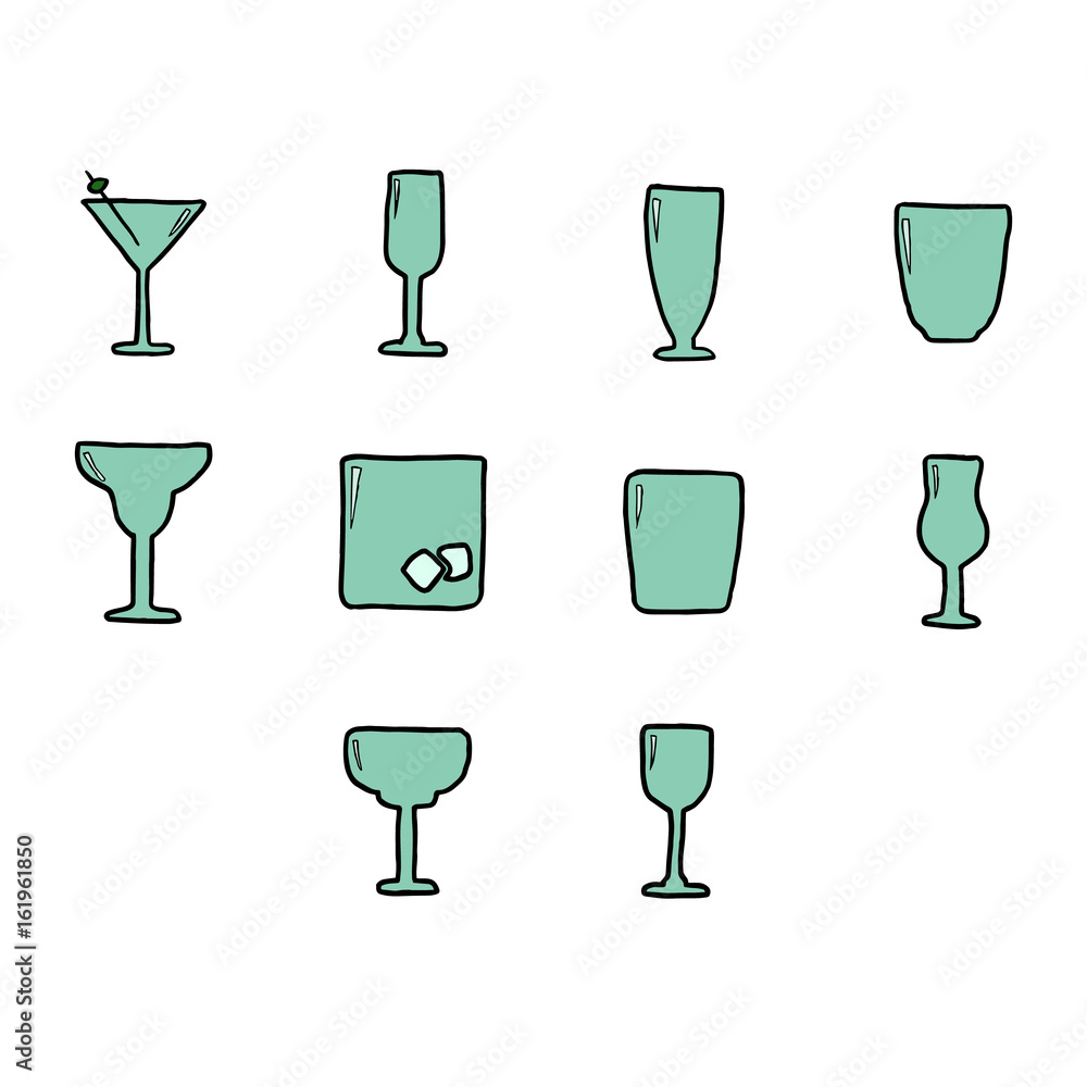 Vector set of various drink glasses against white background Vector set of various drink glasses against white background