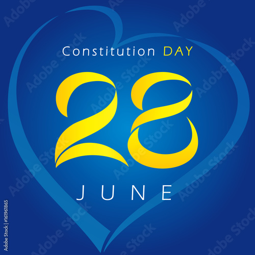 Ukrainian Constitution day vector greetings. National holiday in Ukraine 28th of June logo. Celebrating congratulating 28 anniversary lovely symbol or Valentine's Day sign.