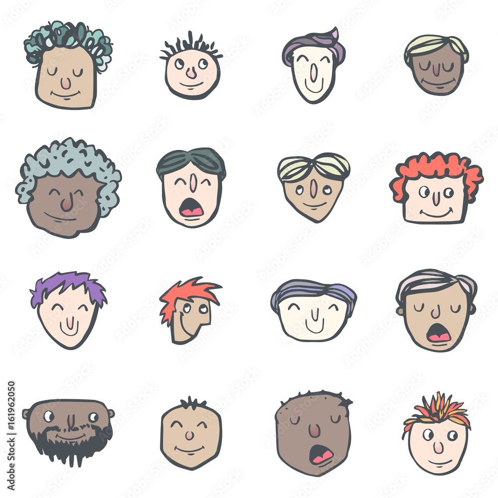 Vector icon set of dad faces against white background