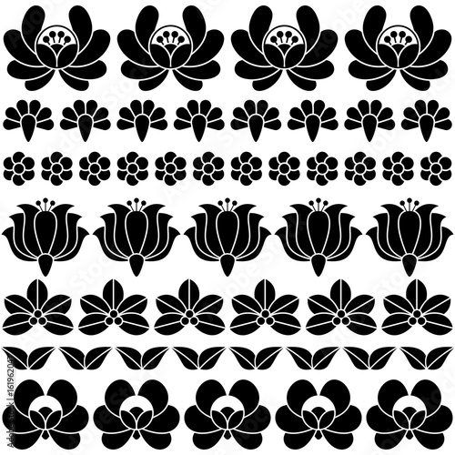 Seamless Hungarian black folk art pattern - floral Kalocsai embroidery 