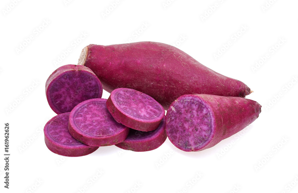 purple yams on isolated white background purple yams on isolated white background