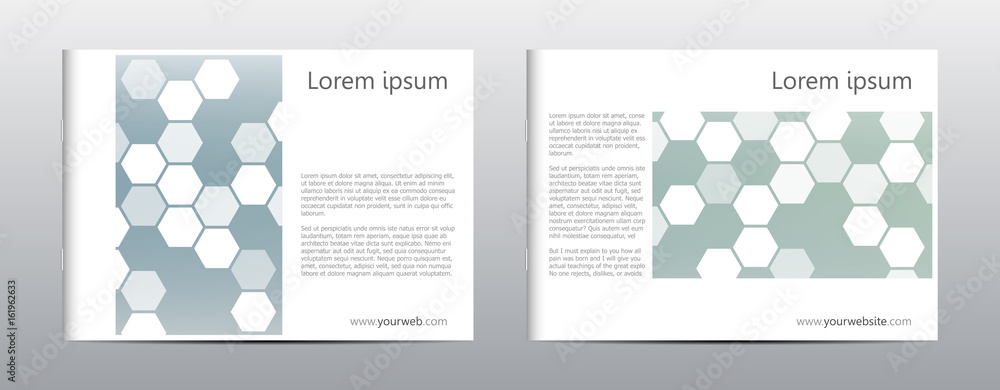 Rectangle brochure template layout, cover, annual report, magazine in A4 size with hexagon background. Vector illustration