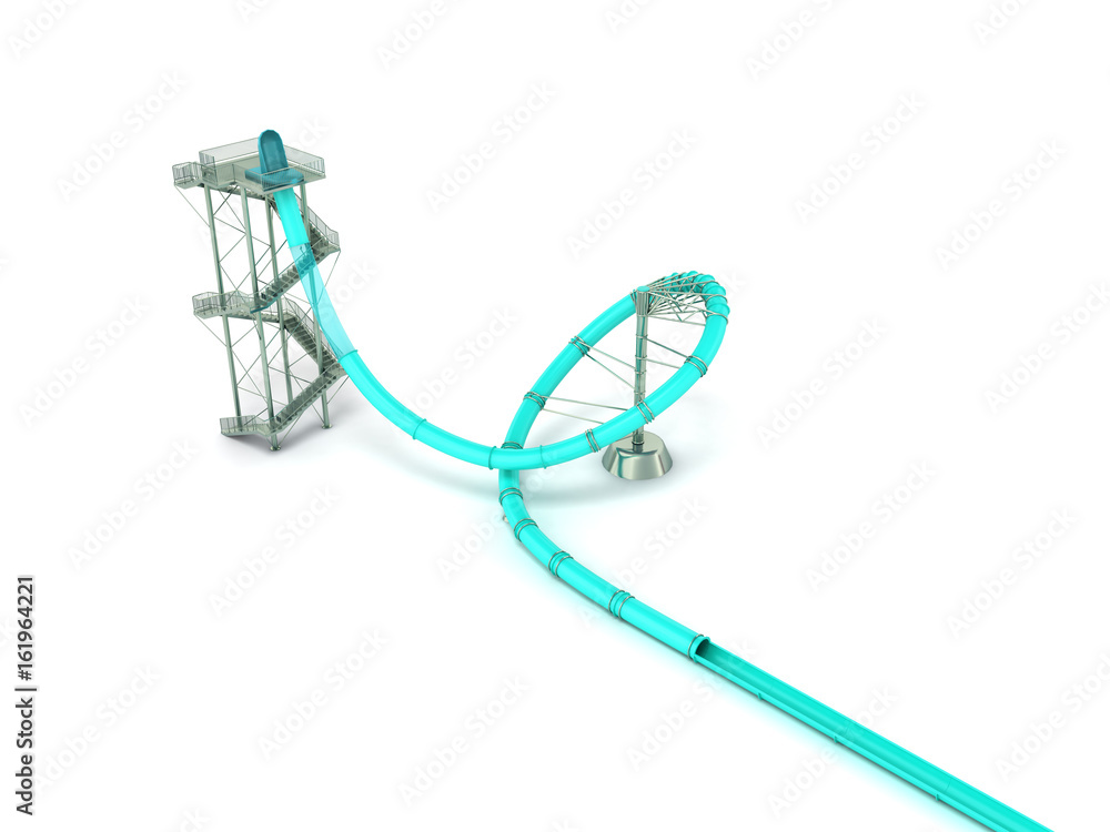 Water park attraction blue 3d render on white background Water park attraction blue 3d render on white background