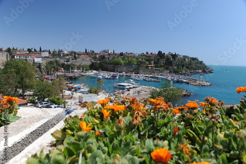 View of the Antalya sailing marine and castle