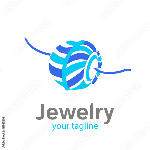 Vector logo template for jewelry shop or store. Illustration of striped blue bead on string. EPS10. Design element for jewel. Simple and modern logotype.