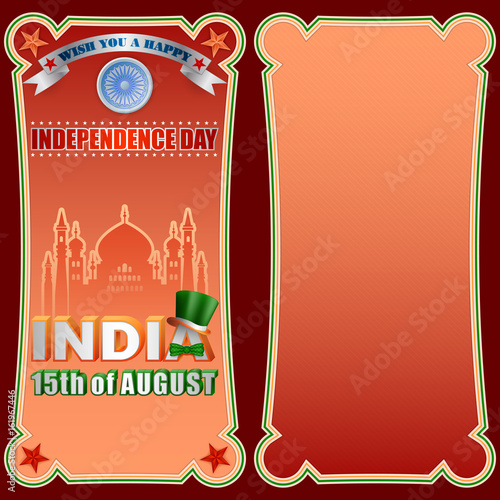 Holiday design, background with 3d texts, national flag colors and spinning wheel, for fifteenth of August, India Independence day, celebration