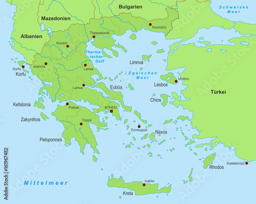 Griechenland Karte - Grün (detailliert)