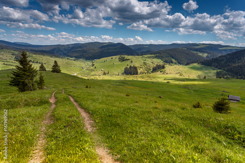 Journey to the mountains. View oт the valley and blue sky.