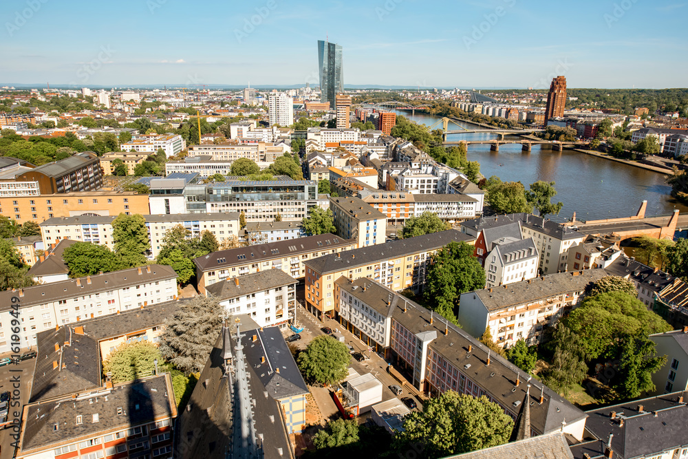 Aerial view on the residential districts in Frankfurt city in Germany