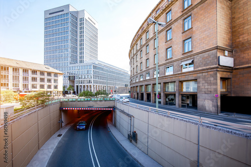 Street view at the financial district of Frankfurt city in Germany