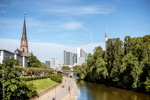 Wallpaper Mural Morning view on the Main river, church and skyscrapers in Frankfurt city, Germany Torontodigital.ca