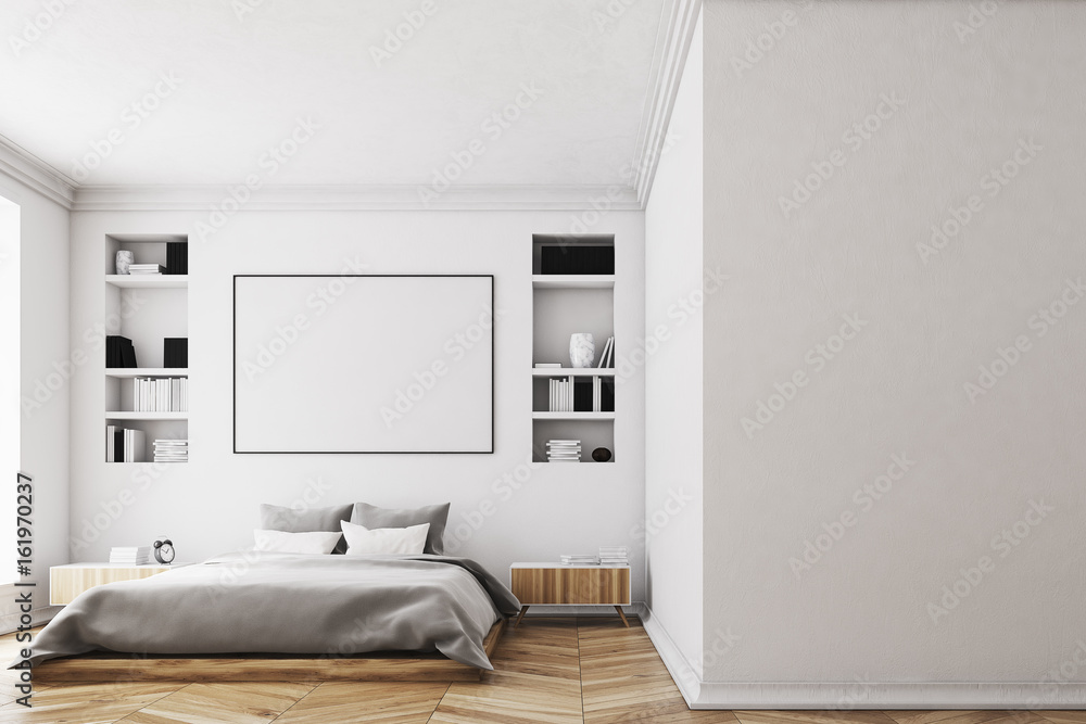 White bedroom interior, poster White bedroom interior, poster