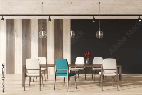 Black and stripped dining room interior