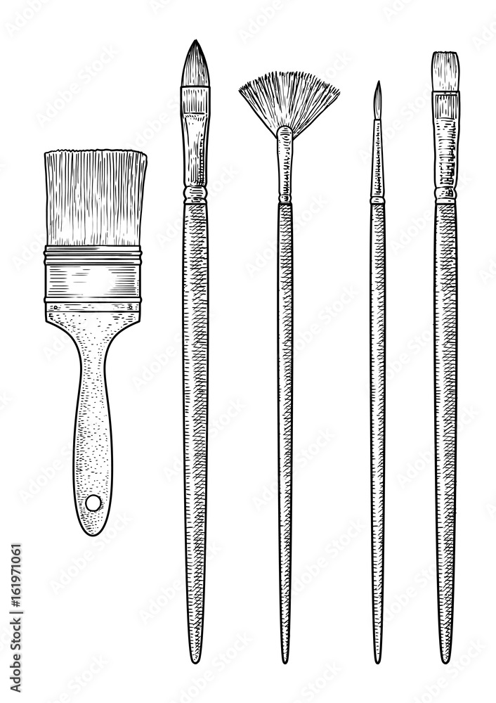 Naklejka premium Brush collection illustration, drawing, engraving, ink, line art, vector