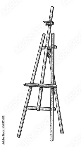 Easel illustration, drawing, engraving, ink, line art, vector