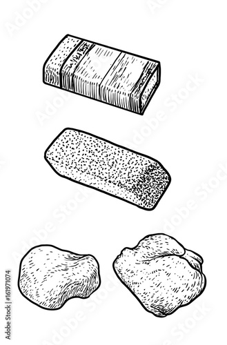 Eraser collection illustration, drawing, engraving, ink, line art, vector