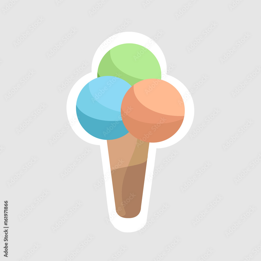Bright colored ice cream sticker style icon with white outline isolated on light grey background Bright colored ice cream sticker style icon with white outline isolated on light grey background