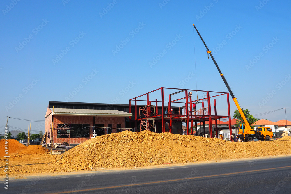 Fototapeta premium Steel structures construction of shop