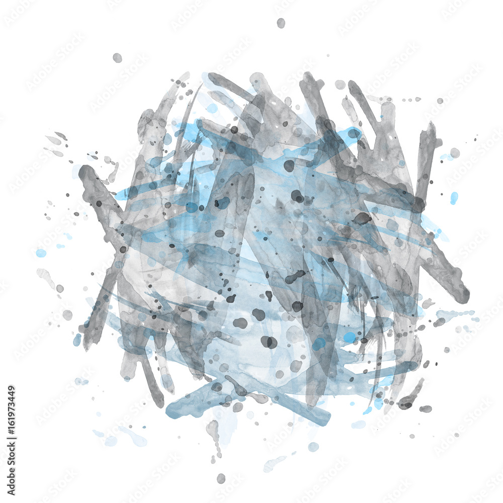 Watercolor grunge texture. Gray and blue watercolor stains isolated on ...