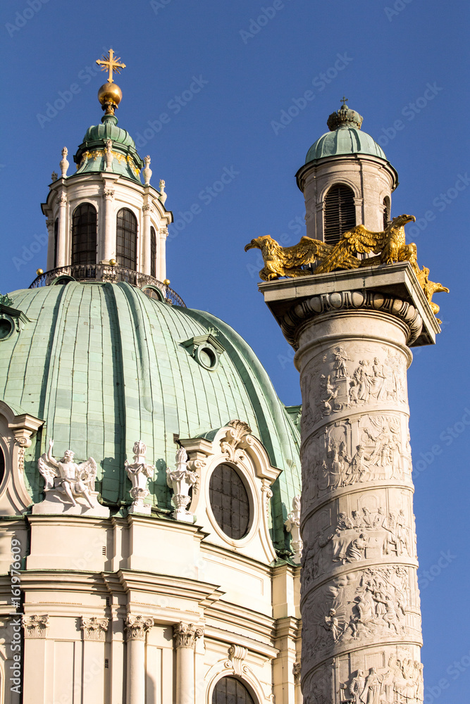 St. Charles Church Vienna with Green Dome and Trajan Column