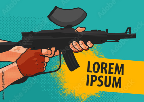 Paintball banner. Cartoon comics vector illustration