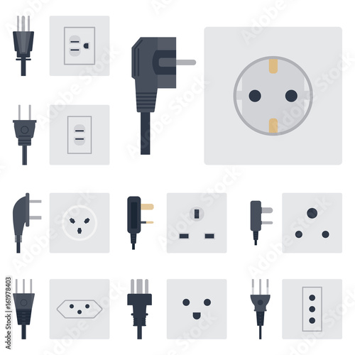 Electric outlet vector illustration energy socket electrical outlets plugs european appliance interior icon.