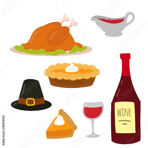 Happy thanksgiving day symbols design holiday objects fresh food harvest autu...
