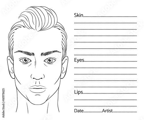 Male face chart blank for professional make-up artists. EPS 10 vector.