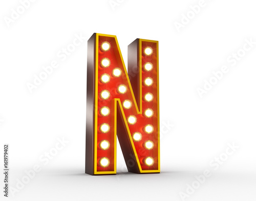 Retro Letter N with glowing lights for display