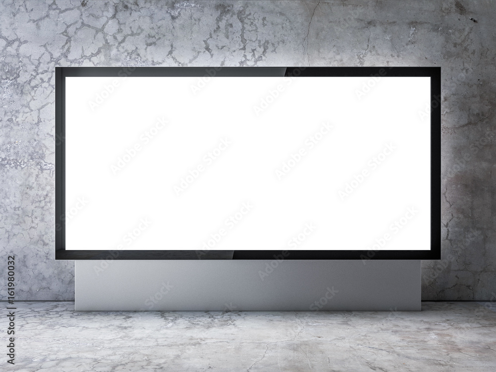 Horizontal white modern lightbox Mockup, poster frame, advertising street stand near concrete wall, 3d rendering Horizontal white modern lightbox Mockup, poster frame, advertising street stand near concrete wall, 3d rendering