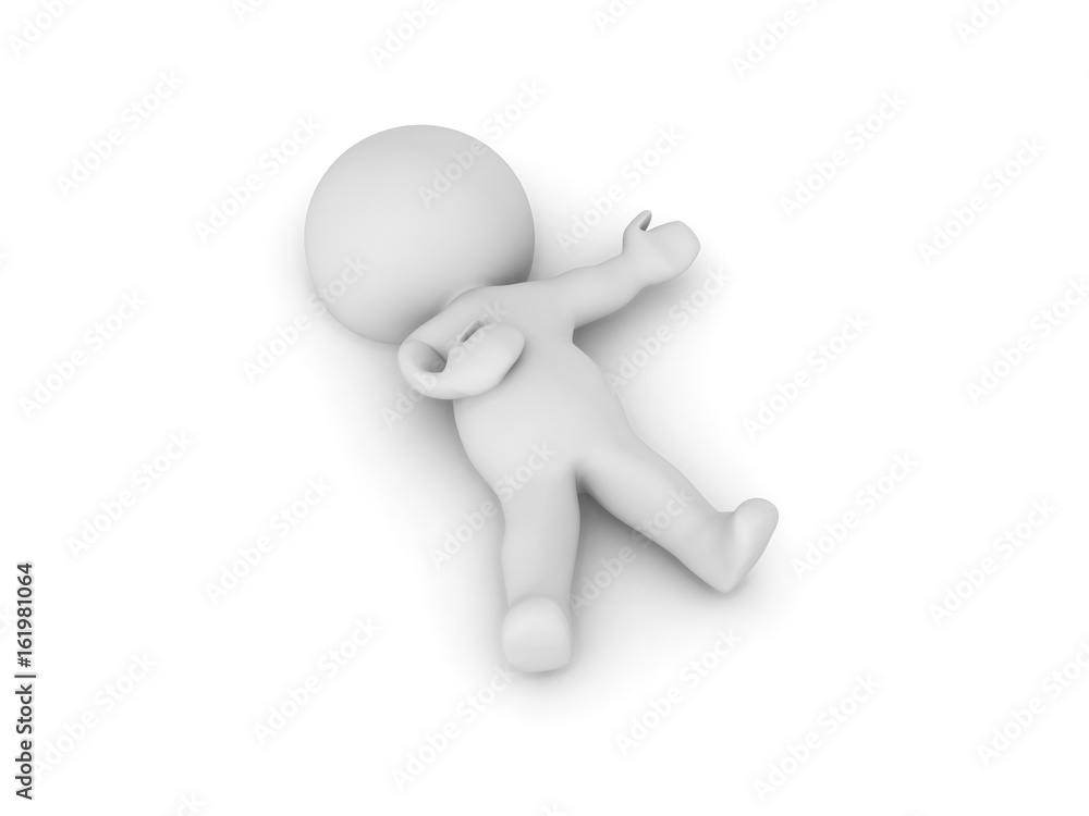 3D Character lying on the floor clutching his chest 3D Character lying on the floor clutching his chest